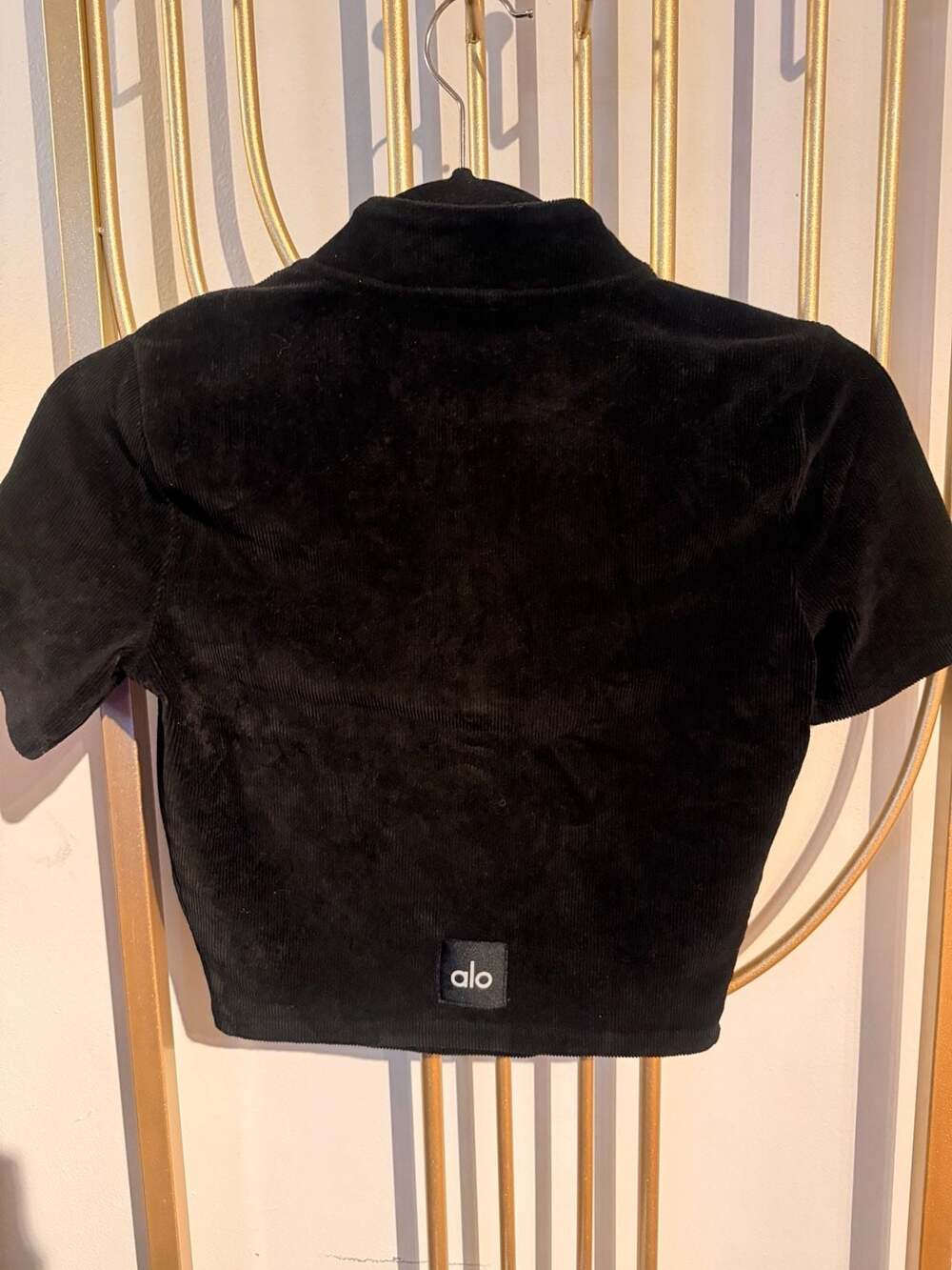 Alo Yoga Micro Corduroy Winter Break Mock Neck Crop Top Black